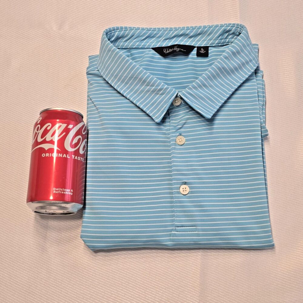 Walter Hagen Golf Polo Shirt Men’s L Turquoise White Stripe -‎ Wicking & Stretch - Picture 10 of 10